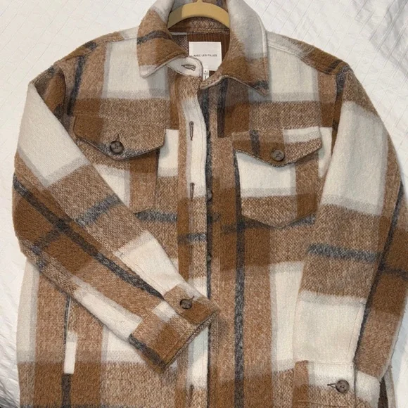 Avec Les Filles Tan and White Plaid Utility Jacket - Picture 9 of 13